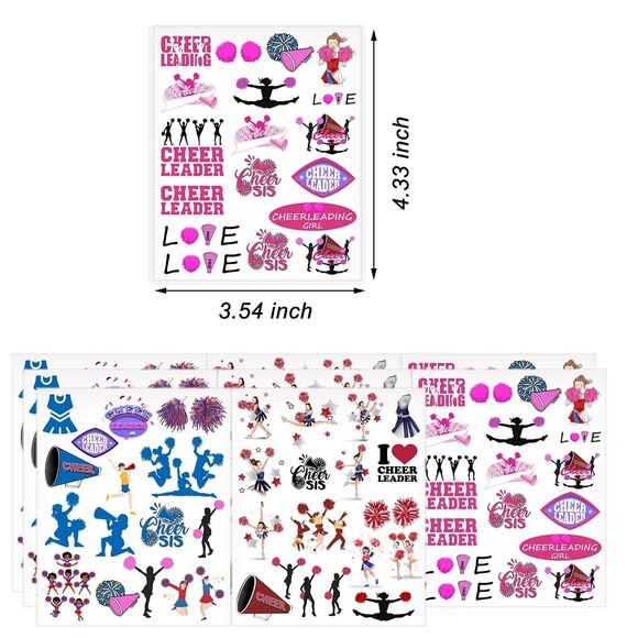 Oringaga 384 Cheerleading Temporary Tattoos for Kids - 24 Sheets - Picture 2 of 4